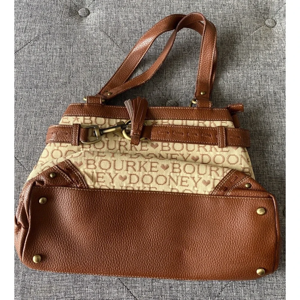 Vtg DOONEY & BOURKE Beige/Tan‎ SIGNATURE JACQUARD Canvas/Leather SATCHEL